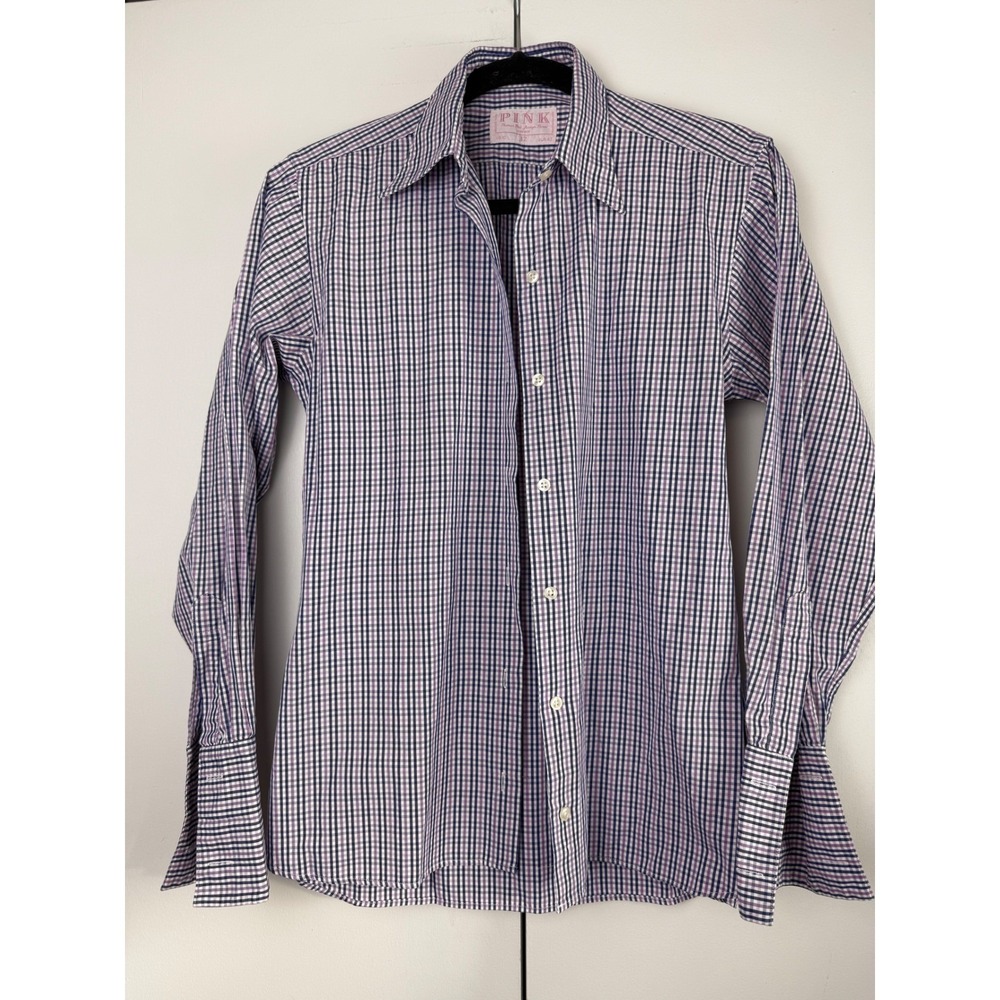 PINK Thomas Pink London Gingham Check Dress Shirt Womens US 10 Purple White Pink